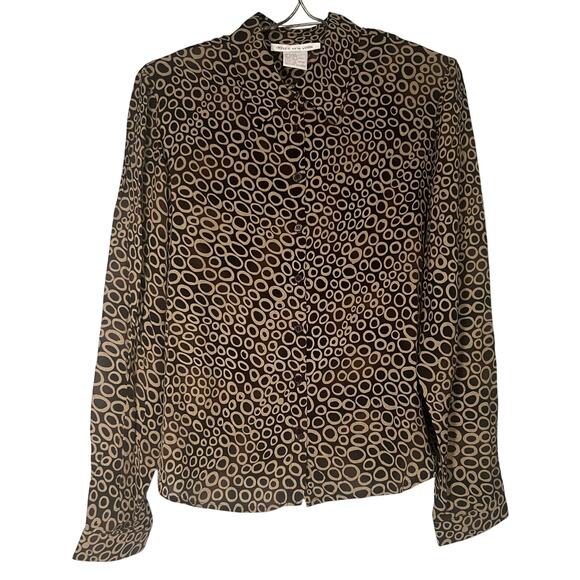 Jones New York Tops - Jones New York Women Size 16 Silk Black Tan Circle Blouse Long Sleeve Shirt